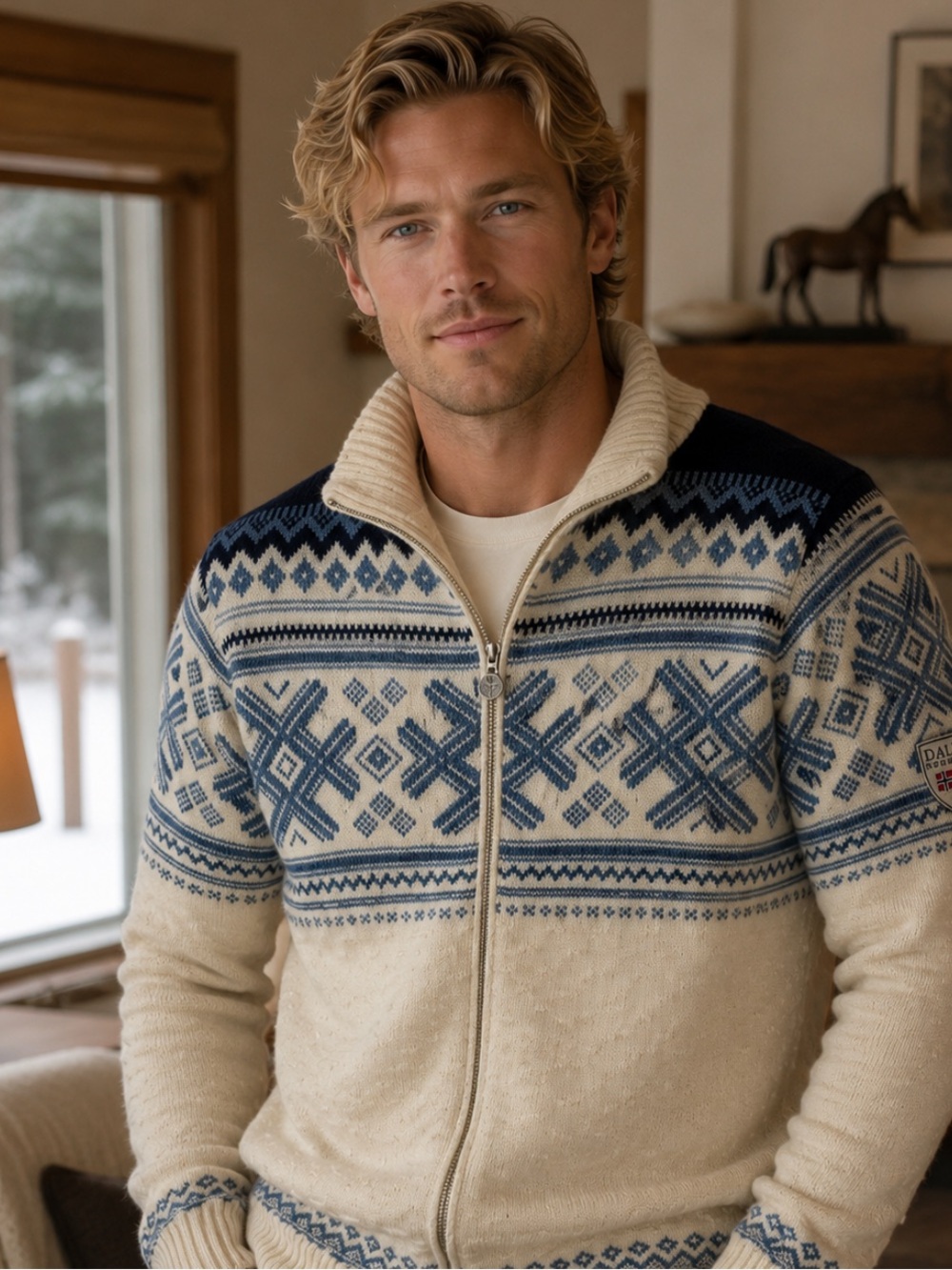 Dale of Norway Cream & Blue Nordic dual Zip-Up Sweater